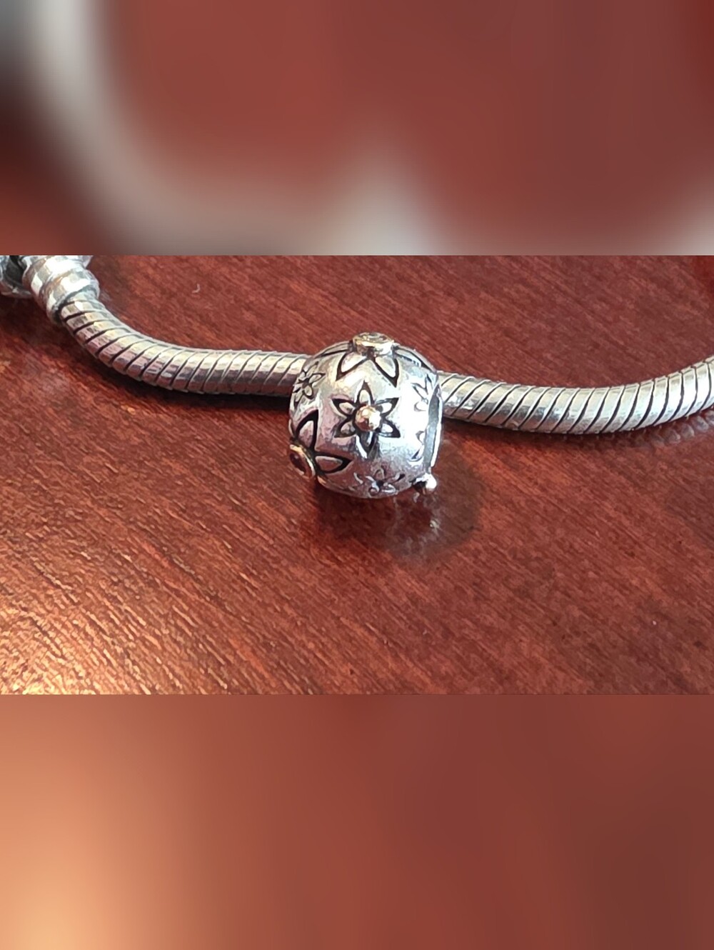 Retired Pandora Star Flower Silver 14k Gold Accents and Real Natural Diamond